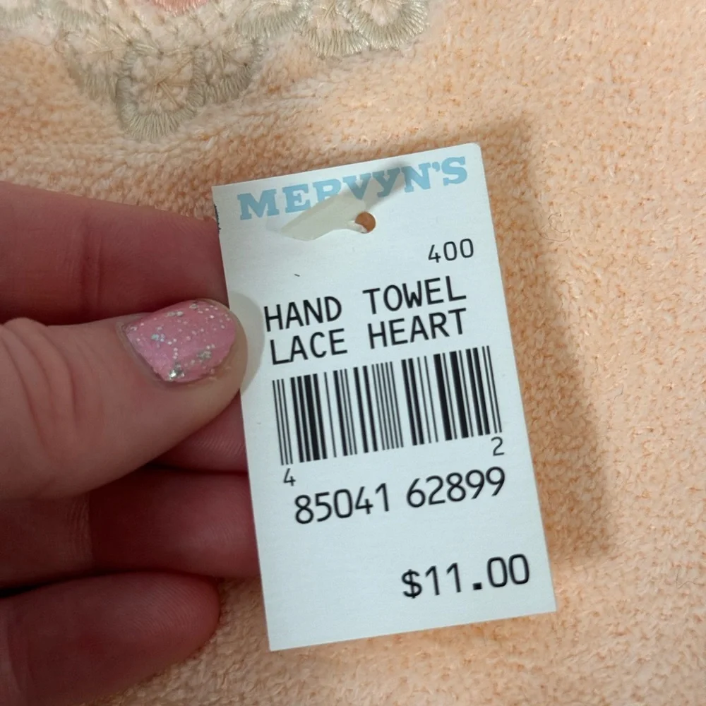 Vintage Peach Pink Lace Heart Hand Towel